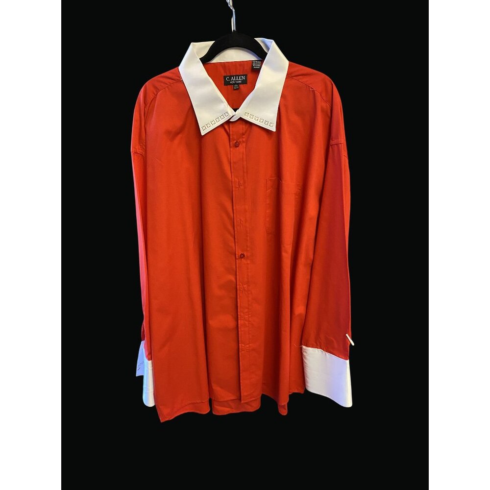 C. Allen New York Red & White Button-Up Dress Shirt 20.5 36/37 Mens CB01 F